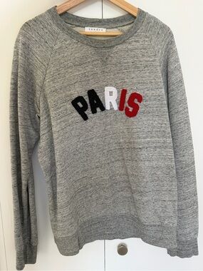 Sandro Gray 'PARIS' Appliqué Sweatshirt with Black, White & Red Lettering